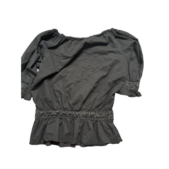 CG Sport Black XL Embroidered Peasant Top & Smocked lace Hem Peplum Whimsigoth - Picture 6 of 9